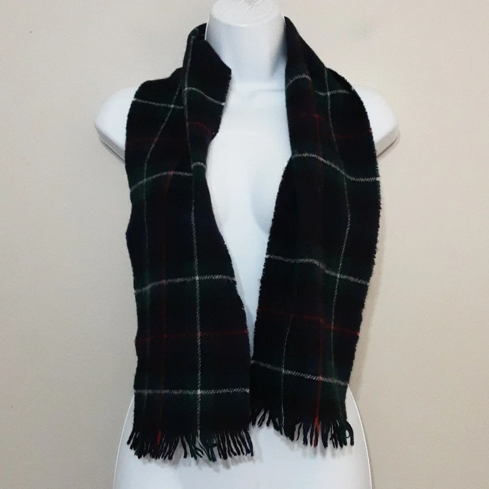 Johnston of Elgin plaid wool green unisex scarf academia retro Y2K winter cozy